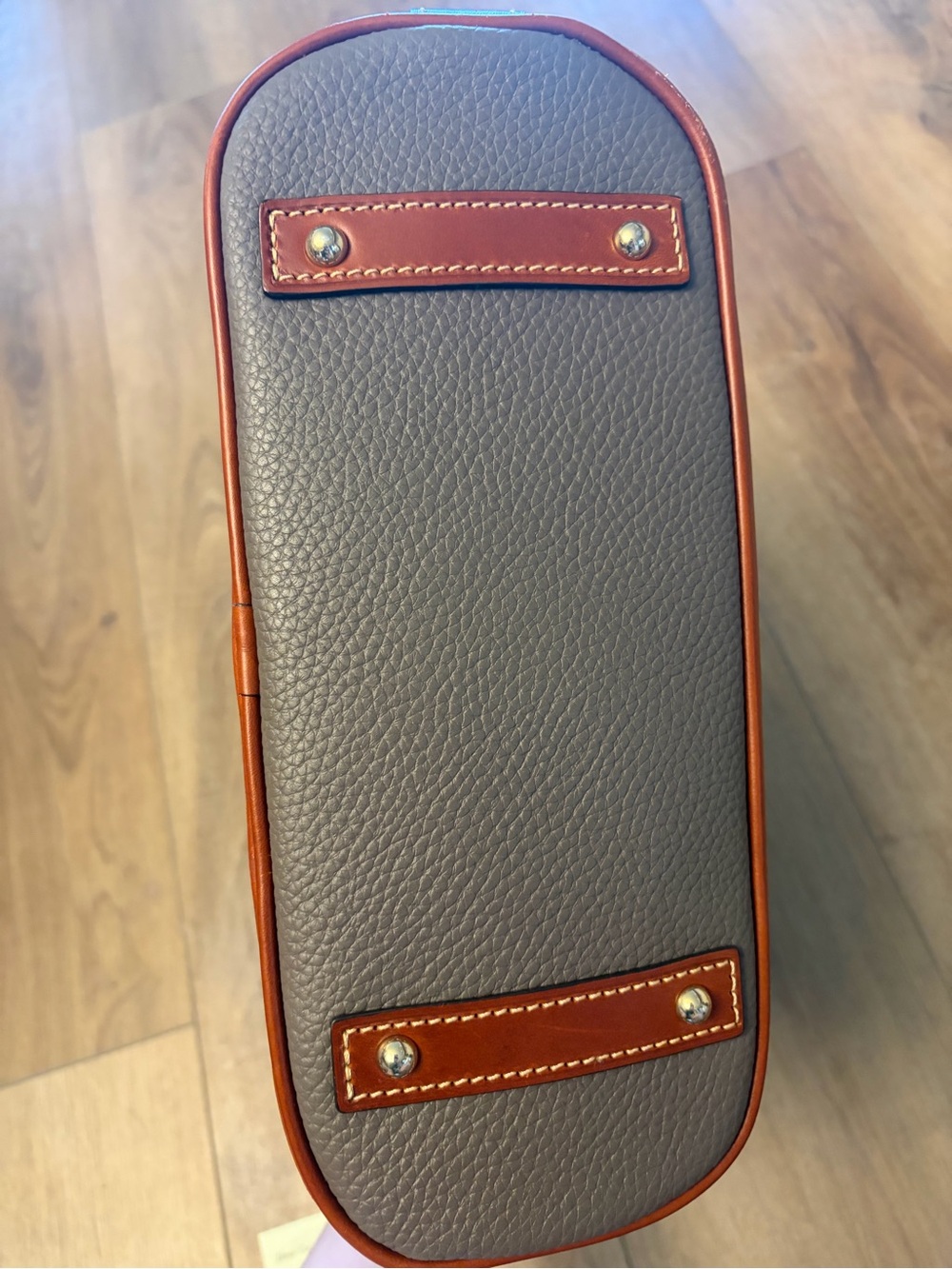 Dooney & Bourke Gray and Brown Leather Dome Satchel with Shoulder Strap - Picture 4 of 8